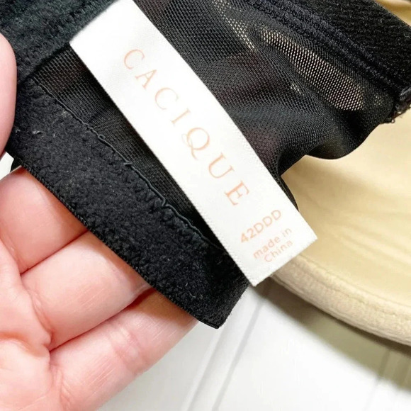 Cacique - Lane Bryant Black & Cream Lace Lightly Lined Balconette Bra 42DDD - Picture 4 of 5